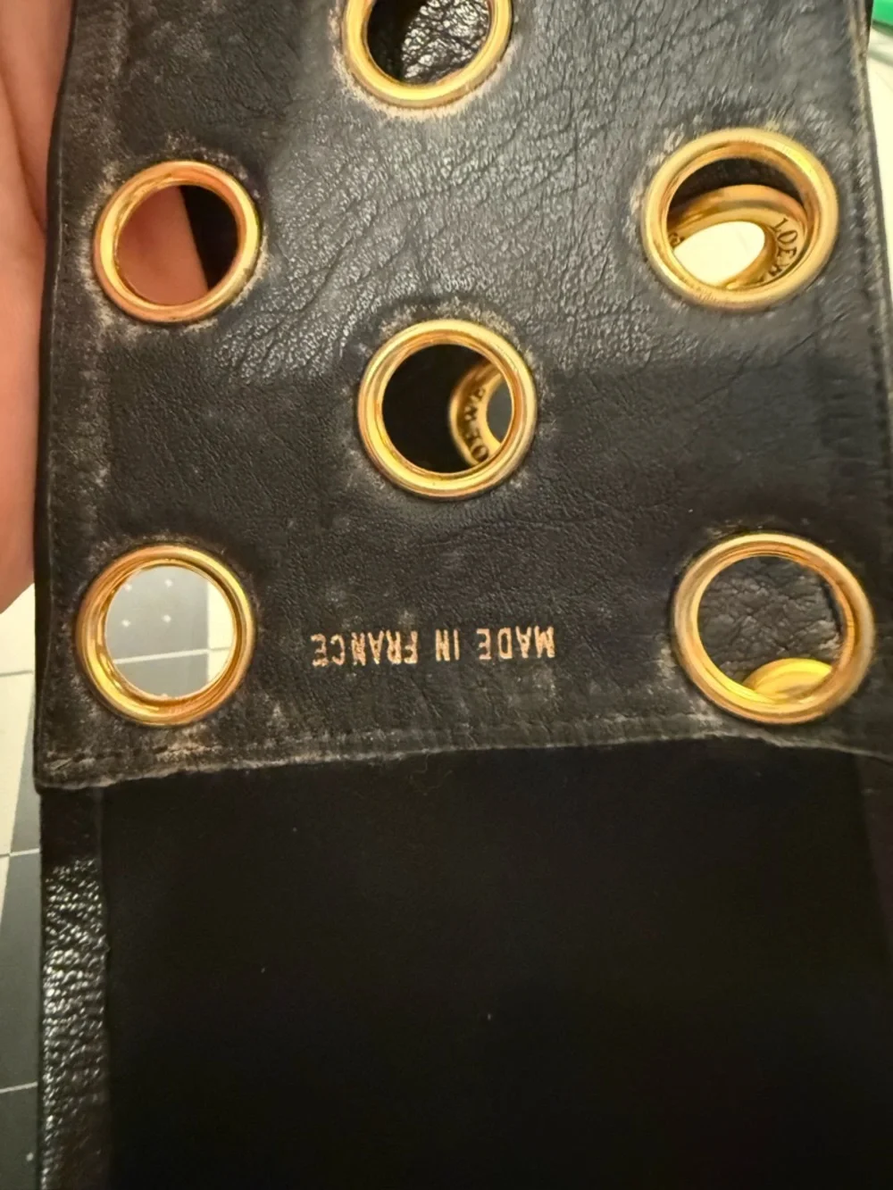 Vintage LOEWE Black Leather Gold Grommet Belt Madrid 1846 Made in France - Picture 4 of 6